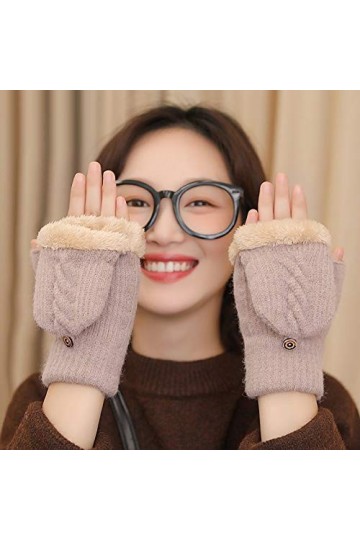 Gants sans Doigts pour Femmes,1 Paire De Gants Mi-Doigts Tricotés Chauds pour Femmes Mitaines sans Doigts Gants Convertibles 