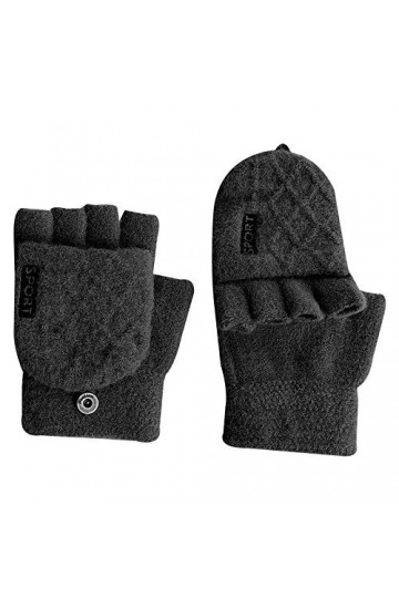 Gants sans Doigts pour Femmes,1 Paire De Gants Mi-Doigts Tricotés Unisexes Noirs Extensibles pour Femmes Mitaines sans Doigts