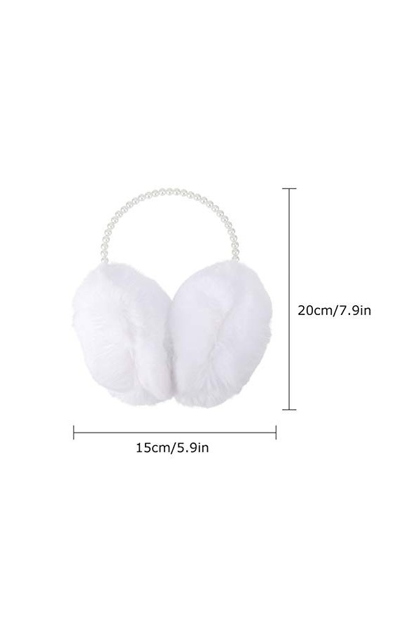 VALICLUD Cache-oreilles en fourrure synthétique avec perles pour femme, blanc,