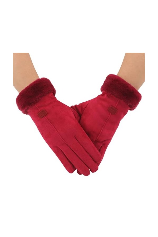 Zeltauto Gants pour écran tactile en faux daim avec doublure chaude en peluche pour femme - Gris - Medium