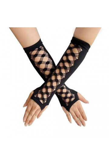 Gants Femme， Sexy femmes Halloween rétro araignée Web mitaines gant demi doigt découpe croix maille Stretch Punk robe de soir