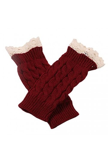 Gants Femme， Hiver automne femmes mode dentelle garnitures longues sans doigts tricoté Crochet mitaine poignet plus chaud gan