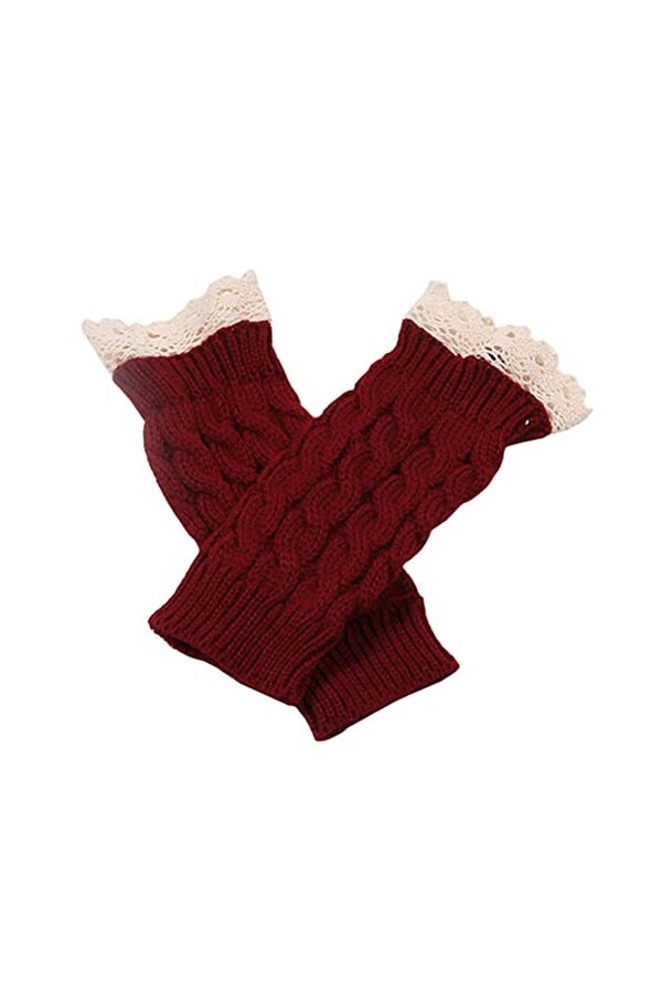 Gants Femme， Hiver automne femmes mode dentelle garnitures longues sans doigts tricoté Crochet mitaine poignet plus chaud gan