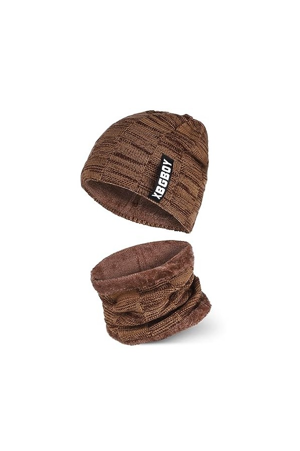 GLAITC Bonnet Chapeau Écharpe Ensemble, Tricotés Hiver Bonnet Echarpe Chapeaux dhiver Chauds Tour de Cou Doublure Polaire Tr