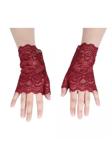 Gants Femme， Été femmes Rose fleur dentelle UV crème solaire soleil sans doigts couvrir tatouage conduite mitaine écran tacti