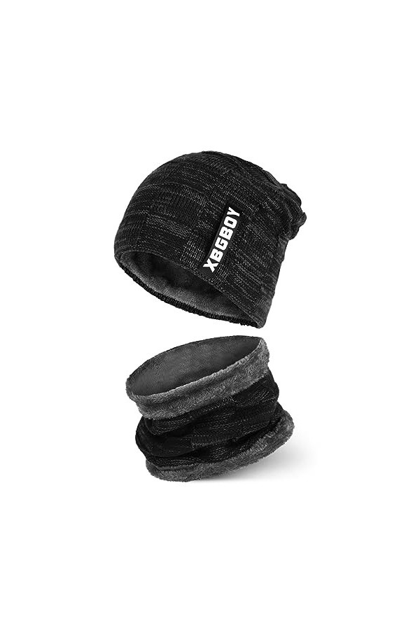 GLAITC Bonnet Chapeau Écharpe Ensemble, Tricotés Hiver Bonnet Echarpe Chapeaux dhiver Chauds Tour de Cou Doublure Polaire Tr