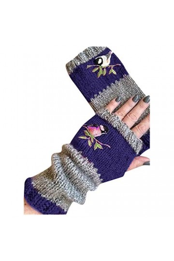 RFEGEF Femme Gants dhiver,Gants À Écran Tactile Gants Tricotés sans Doigts Brodés Dames Bleues Doux Coupe-Vent Élégant Moufl