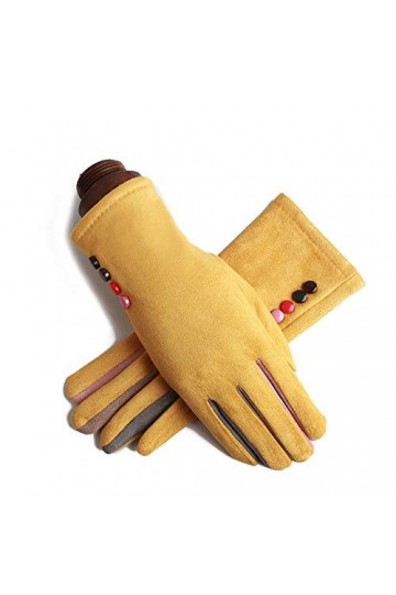 RFEGEF Femme Gants dhiver,Gants À Écran Tactile Boutons en Peluche en Faux Suède Jaune Gants Dames Doux Coupe-Vent Élégant M
