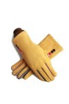 RFEGEF Femme Gants dhiver,Gants À Écran Tactile Boutons en Peluche en Faux Suède Jaune Gants Dames Doux Coupe-Vent Élégant M