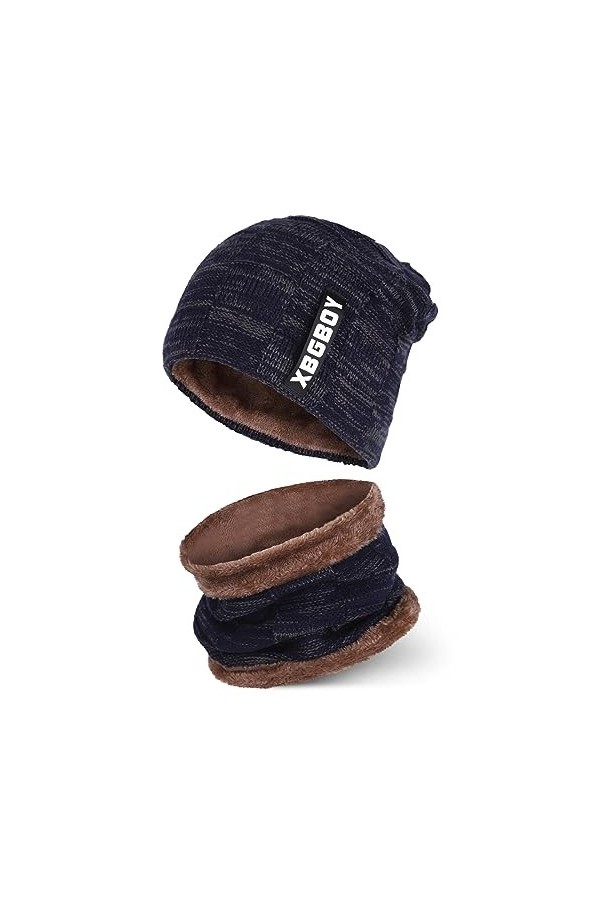 GLAITC Bonnet Chapeau Écharpe Ensemble, Tricotés Hiver Bonnet Echarpe Chapeaux dhiver Chauds Tour de Cou Doublure Polaire Tr