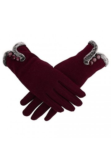 Femme Gants dhiver,Gants À Écran Tactile Rouges Boutons Élastiques Et Confortables pour Garder Au Chaud Dames Doux Coupe-Ven