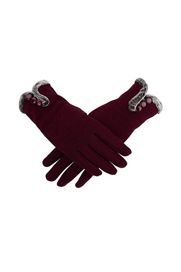 Femme Gants dhiver,Gants À Écran Tactile Rouges Boutons Élastiques Et Confortables pour Garder Au Chaud Dames Doux Coupe-Ven