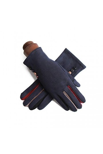 RFEGEF Femme Gants dhiver,Gants À Écran Tactile Bleu Marine Boutons en Peluche en Faux Suède Gants Dames Doux Coupe-Vent Élé
