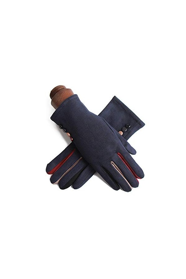 RFEGEF Femme Gants dhiver,Gants À Écran Tactile Bleu Marine Boutons en Peluche en Faux Suède Gants Dames Doux Coupe-Vent Élé