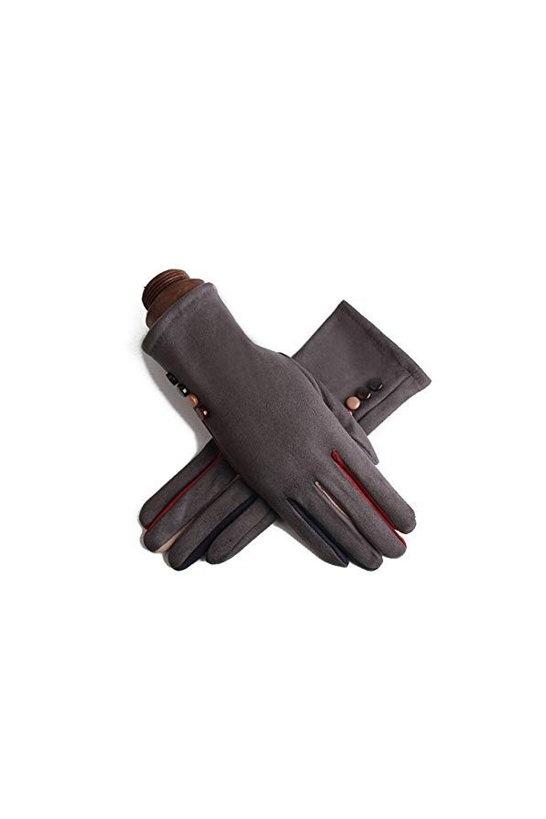 RFEGEF Femme Gants dhiver,Gants À Écran Tactile Boutons en Peluche en Faux Suède Gris Foncé Gants Dames Doux Coupe-Vent Élég