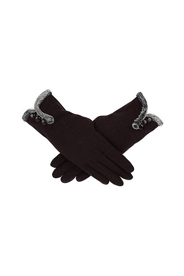 RFEGEF Femme Gants dhiver,Gants À Écran Tactile Marron Boutons Élastiques Et Confortables pour Garder Au Chaud Dames Doux Co