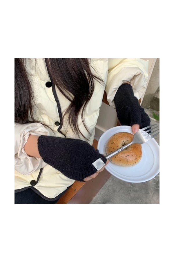 Gants Demi Doigts Pour Femmes Gants Sans Doigts En Tricot En Forme De Coquille Pour Femmes Mitaines Thermiques DHiver Avec T