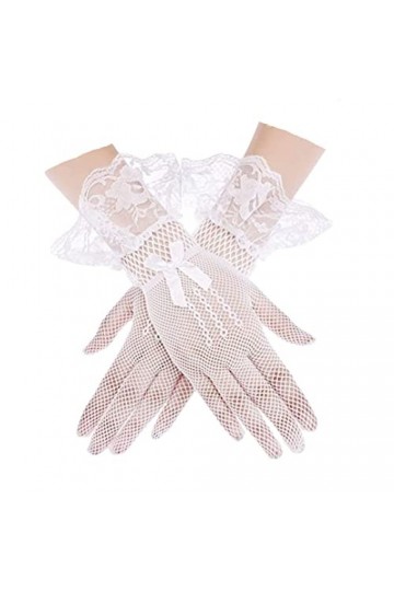 Dndrdhfb Moufles dété pour femme en maille transparente avec nœud en dentelle - Couleur unie, Blanc 1, taille unique