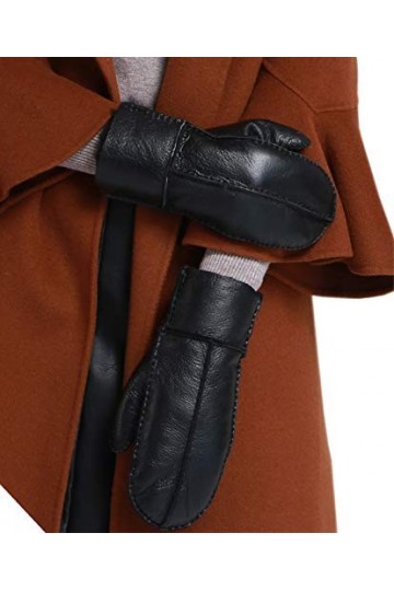 YISEVEN Femmes Nouveau Gants en Moufles dHiver en Cuir de Mouton Véritable Cousu à Main Chaud Mérinos Poignet Long Doublure 