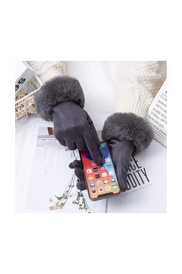 TJOIUY Gants dhiver Hiver Daim Cuir épaissir Sport Cyclisme Gants Chauds Femmes Plus Velours Plein Doigt écran Tactile antid