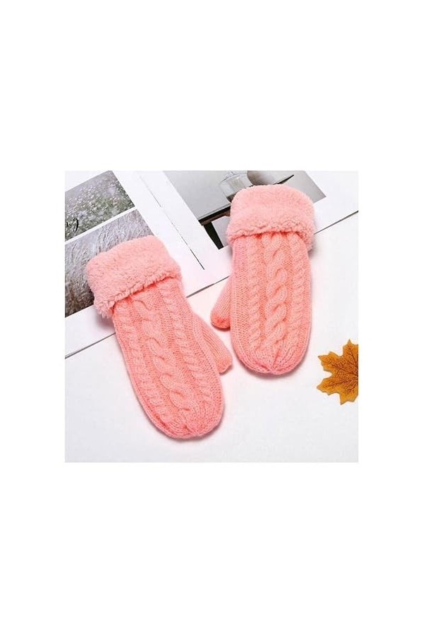 TJOIUY Gants dhiver Mode Femmes Torsion Fleurs Tricot Mitaines Unisexe Double épaissir Plus Velours Plein Doigt Cachemire Ch