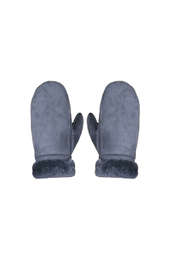 Meliya Gants thermiques dhiver en peau de mouton avec revers rabattable, gris, taille unique