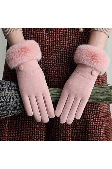 RFEGEF Femme Gants dhiver,Gants À Écran Tactile Gants À Double Bouton Épais en Velours Rose Dames Doux Coupe-Vent Élégant Mo