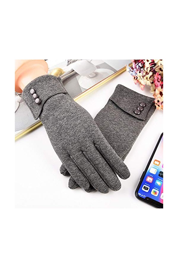 RFEGEF Femme Gants dhiver,Gants À Écran Tactile Élégants Gants À Boutons Gris Confortables pour Dames Doux Coupe-Vent Élégan