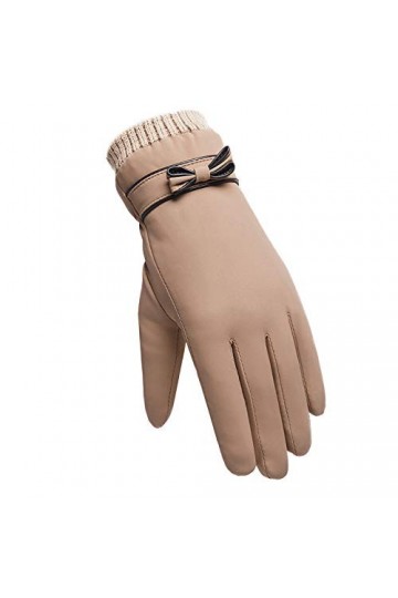 RFEGEF Femme Gants dhiver,Gants À Écran Tactile Kaki Bowknot Doublure en Peluche Chaude Et Imperméable Dames Doux Coupe-Vent