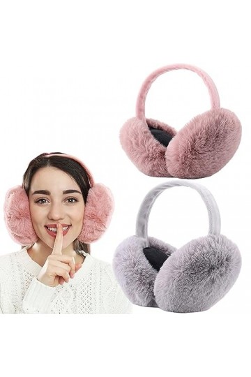 FSMILING 2 Pack de Chauffe-Oreilles Hiver Chaud Couvre-Oreilles En Peluche Pliable Earmuffs Pour Hommes Femmes，Gris Et Rose C