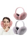 FSMILING 2 Pack de Chauffe-Oreilles Hiver Chaud Couvre-Oreilles En Peluche Pliable Earmuffs Pour Hommes Femmes，Gris Et Rose C