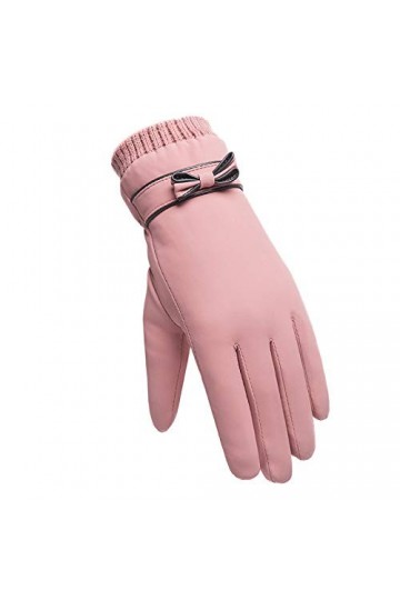 RFEGEF Femme Gants dhiver,Gants À Écran Tactile Noeud Papillon Rose Doublure en Peluche Chaude Et Imperméable pour Dames Dou