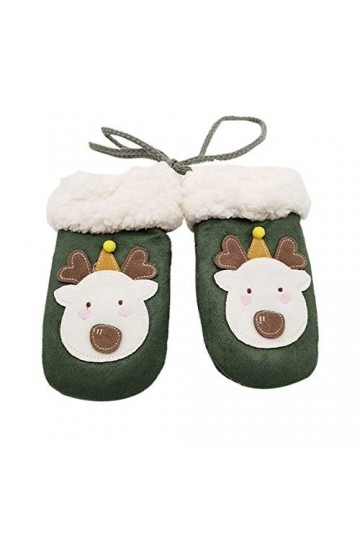 Femme Gants DHiver,Unisexe Enfants Hiver Tricoté Gants Chauds Vert Suspendus Faux Daim Moufles De Noël Sans Doigts Épais Dou