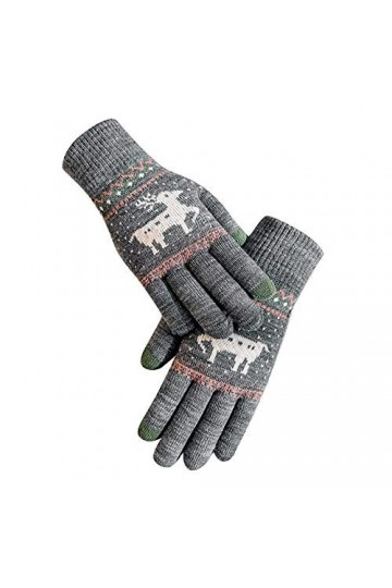 RFEGEF Femme Gants dhiver,Gants À Écran Tactile Les Élans Tricotés Gris De Noël Gardent Au Chaud Mesdames Doux Coupe-Vent Él