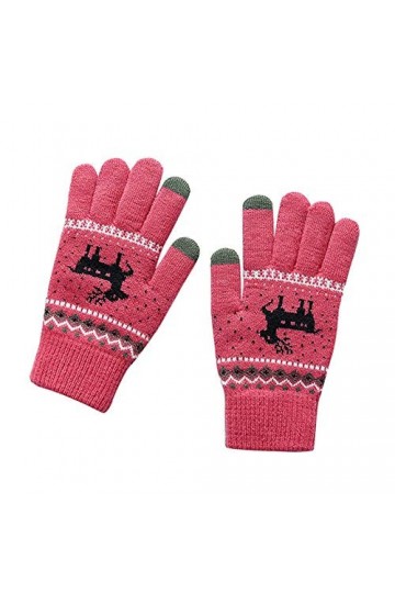 Femme Gants dhiver,Gants À Écran Tactile Rose De Noël LÉlan Tricoté Rouge Garde Au Chaud Mesdames Doux Coupe-Vent Élégant M