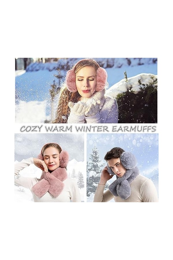 FSMILING 2 Pack de Chauffe-Oreilles Hiver Chaud Couvre-Oreilles En Peluche Pliable Earmuffs Pour Hommes Femmes,Gris Et Rose C