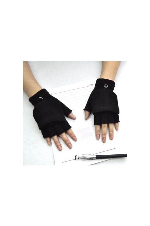 Aolity Gants dhiver Laine Tricoté Fingerless Flip Gants Hiver Chaud Flexible Écran Tactile Gants pour Hommes Femmes Unisexe 