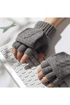 Aolity Gants dhiver Laine Tricoté Fingerless Flip Gants Hiver Chaud Flexible Écran Tactile Gants pour Hommes Femmes Unisexe 