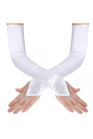 Gants dhiver 48cm Femmes Satin Crochet Doigt Longs Gants sans Doigts Solide Style rétro opéra Robe de soirée Accessoires éti