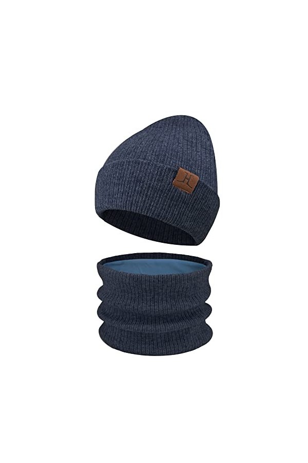 Femme Homme Hiver Chaud Bonnet Echarpe Ensemble Tricot Slouchy Casquettes Infinity Écharpes pour Femmes et Hommes, Rose, Tail