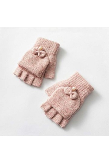 Gants sans Doigts pour Femmes,Mignon Bowknot Tricoté Demi-Doigt Gants Femmes Mitaines sans Doigts Gants Convertibles dhiver 