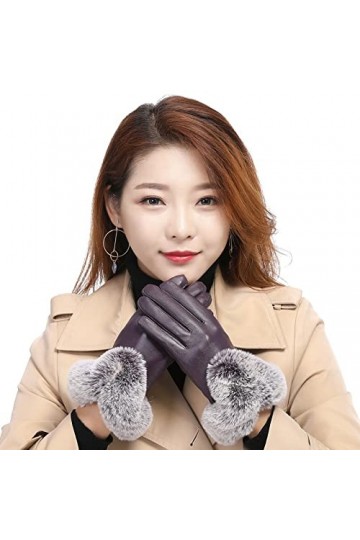 Gants Gants DHiver En Pu Pour Femme Avec Velours Pour Garder Au Chaud Gants De Cyclisme Et De Conduite À Écran Tactile Viole