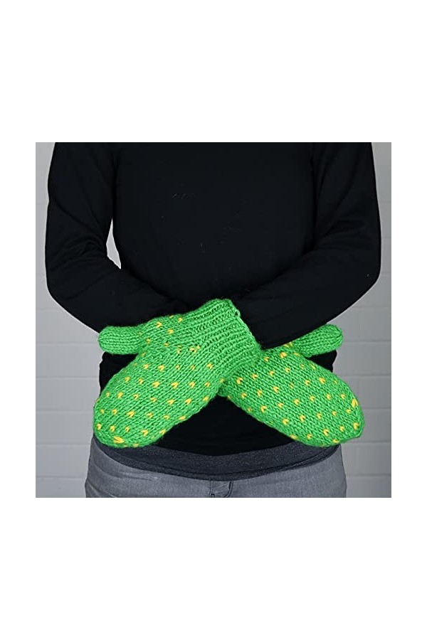 Freak Scene Moufles en laine - Gants tricotés - vert avec motif - Moufles avec polaire