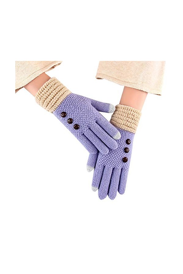 CAILIN Gants Gants Chauds de Laine Imitation dhiver de Femme, Cinq Doigts écran Tactile Chaud Tricoté Manchettes Gants de Co