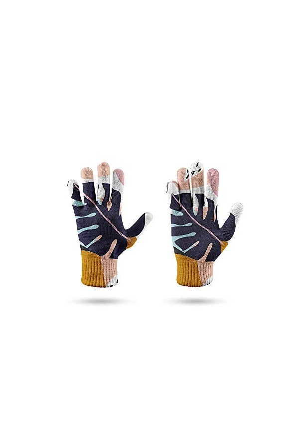 RFEGEF Femme Gants dhiver,Gants À Écran Tactile Motif De Feuille De Couleur Imprimé en 3D Gants Tricotés Dames Doux Coupe-Ve