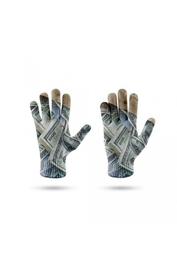 RFEGEF Femme Gants dhiver,Gants À Écran Tactile Modèle De Pièce De Monnaie De Billet De Banque Imprimé en 3D Gants Tricotés 