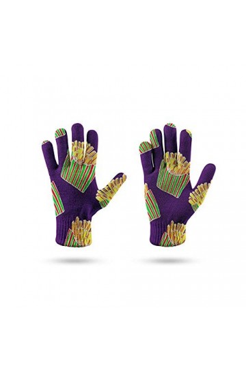 RFEGEF Femme Gants dhiver,Gants À Écran Tactile Imprimé en 3D Motif De Frites Violet Gants Tricotés pour Dames Doux Coupe-Ve