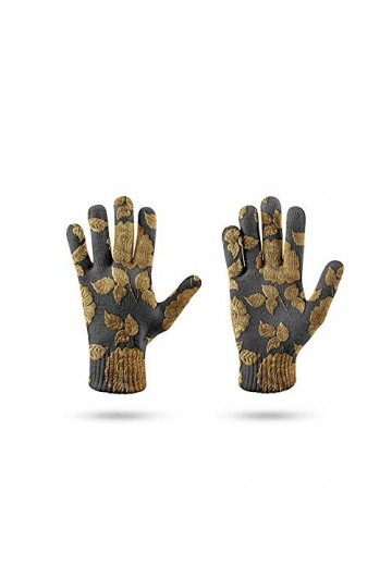RFEGEF Femme Gants dhiver,Gants À Écran Tactile Imprimé en 3D Gris Motif De Fleurs Et De Feuilles Gants Tricotés Dames Doux 