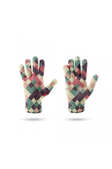 RFEGEF Femme Gants dhiver,Gants À Écran Tactile Couleur Imprimée en 3D Motif À Rayures Géométriques Gants Tricotés Dames Dou