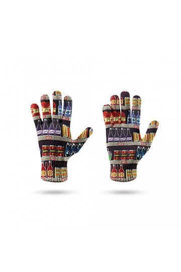 RFEGEF Femme Gants dhiver,Gants À Écran Tactile Motif De Motif De Bouteille De Vin Imprimé en 3D Gants Tricotés Dames Doux C